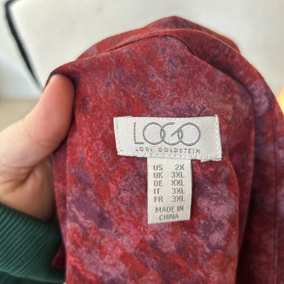 LOGO Lori Goldstein Red Abstract Print Ruffle Hem  Blouse - Picture 3 of 8